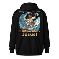 Image 2 of I Ride With Jesus Surfing Dark Unisex heavy blend zip hoodie