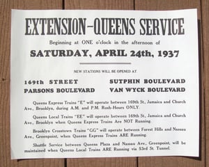 Image of REPRODUCTION of a 1937 Queens Boulevard IND Subway Notice: 14.5x11 inches