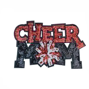 Image of Cheer Mom Sequin Pom Pom Iron On Patch