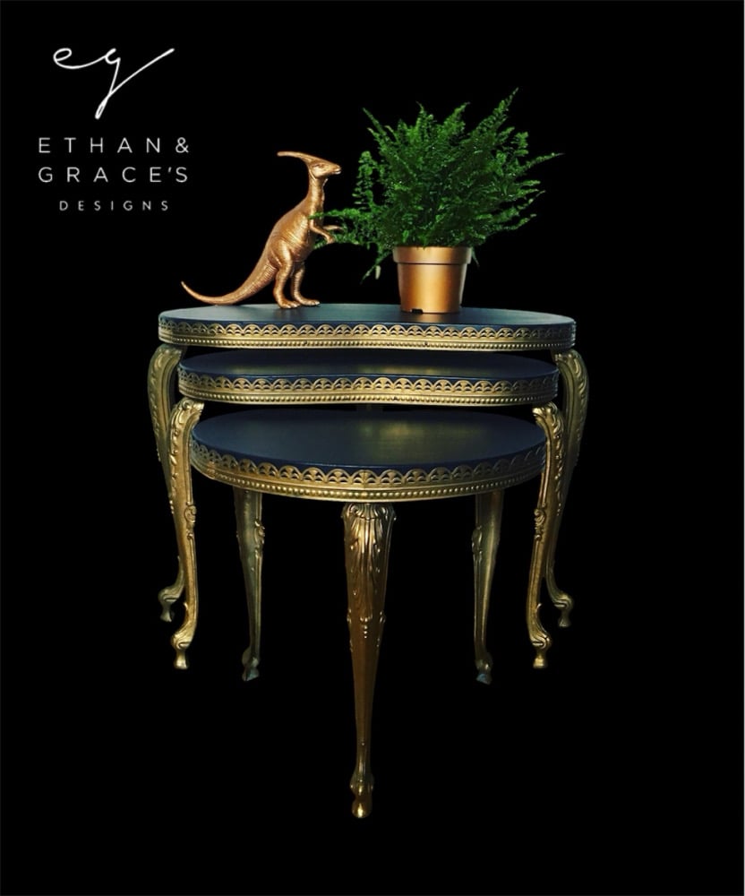 Image of brass /gold black nest of tables