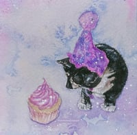 Image 2 of ‘Birthday Kitty’ Embellished Art Print