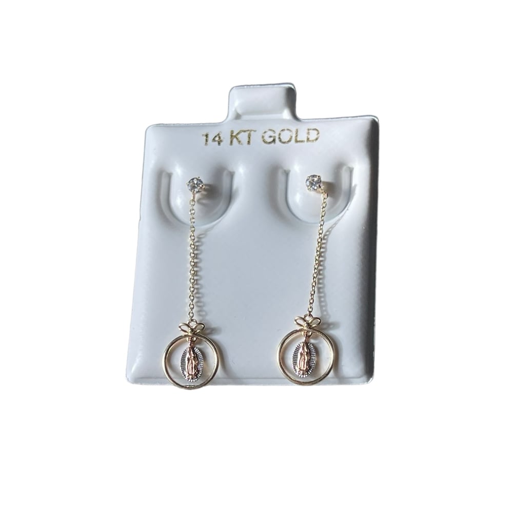 Image of 14k gold Virgen of Guadalupe essential earrings