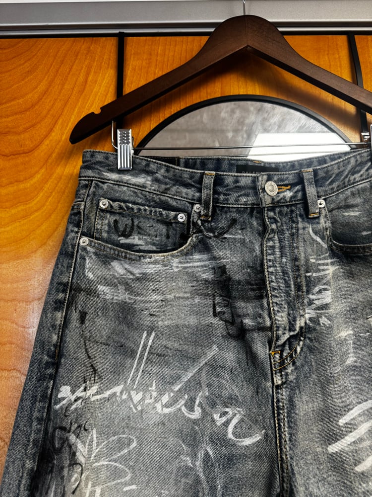 Image of Balenciaga 2023 Graffiti Denim Shorts