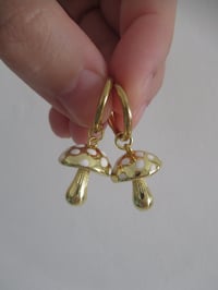 Image 2 of Princess Eugenie Inspired Dainty Gold Mushroom Hoop Earrings Autumn Jewellery