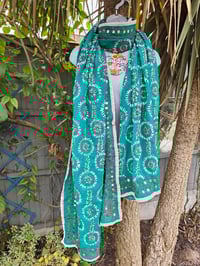 Image 1 of Thassos scarf -Green with baby pink trim