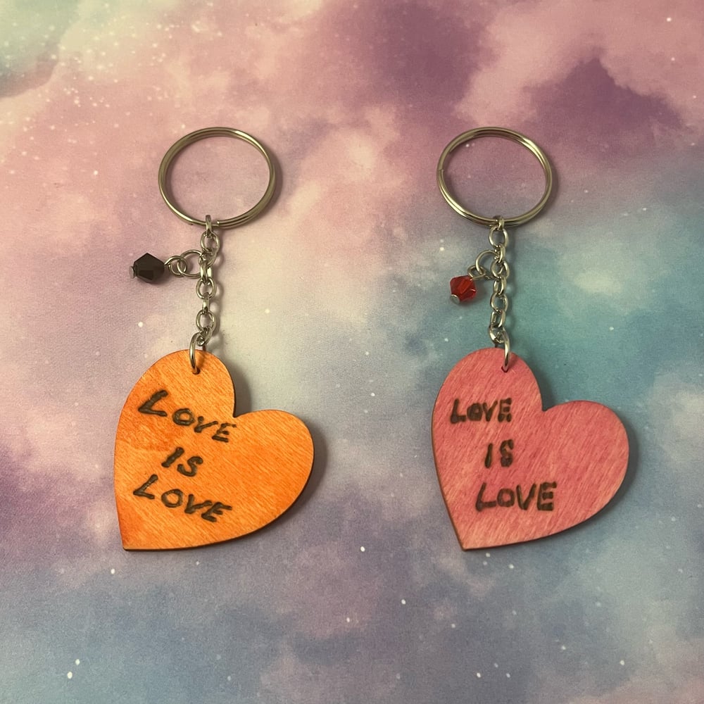 Image of Love Is Love Wood Burned Keychain