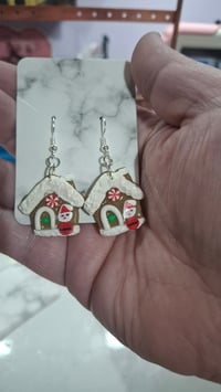 Gingerbread house Santa earrings 
