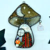 Vivid Orange & Black Haunted Mushie Cottage Suncatcher