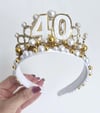 40th birthday tiara crown any age available gold and white party accessories 