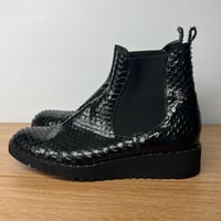 Image 1 of THE SHOE BOX Black Genuine Leather Snake Skin Textured Women’s Ankle Bootie’s