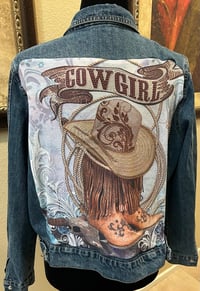 Image 1 of Vintage Blue Denim Jacket Cowgirl Boots