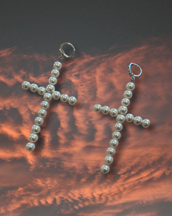 Image of -;- pearl crucifix earrings -;-