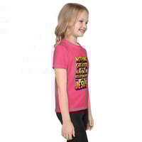 Image 1 of Girls Kids crew neck t-shirt (HOT PINK) (No Greater Relationship than Jesus)