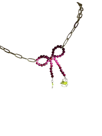 Image 1 of Paper Clip Bliss| garnet bow peridot drops 2-in-1 convertible bracelet Necklace