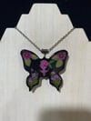 Purple Floral Butterfly Skull Pendant