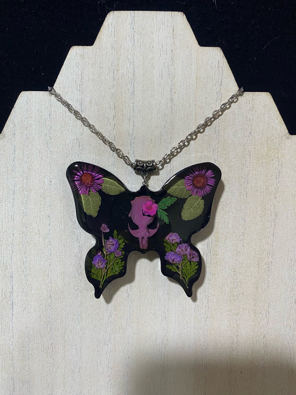 Purple Floral Butterfly Skull Pendant