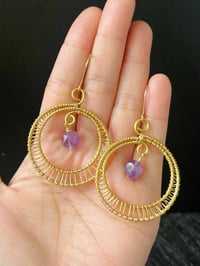 Image 2 of Amethyst Aura Hoop Earrings 14K Gold-Filled Ear Hooks