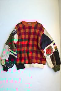 Image 1 of Upcycled Patchwork Sweater Red Plaid Rose M