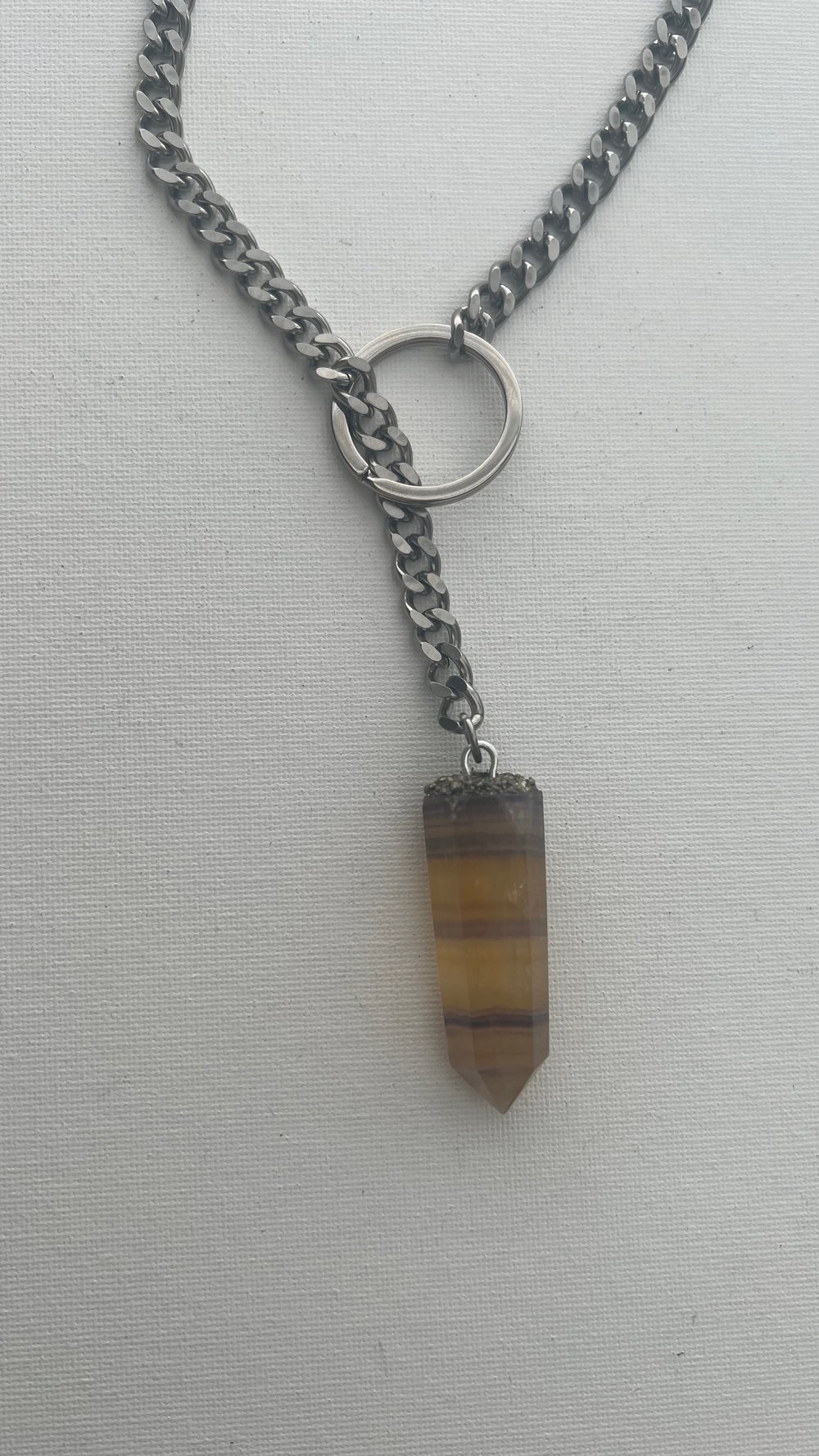 Image of AMINA Silver • Amber Fluorite Lariat Necklace