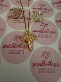 Image 2 of Pearl c studs and gold cross 