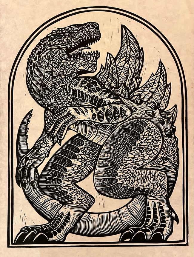 Godzilla 1998 Block Print