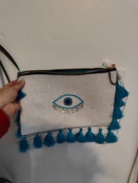 Image 1 of Evil eye protection silver bead bag and headband