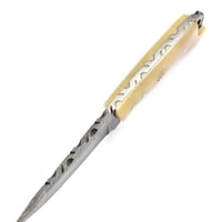 Image 3 of 8" Handmade Damascus Steel Skinner Knife with Bone Handle & Cowhide Leather Sheath