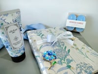 Image 2 of Personalized Blue Hydrangea Gift Box. Something Blue Bridesmaid Gift Box. Blue Floral Gift Set