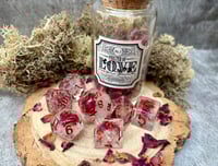 Image 1 of Philter of Love | D&D Love Potion Rose Petal Dice Set in Bottle