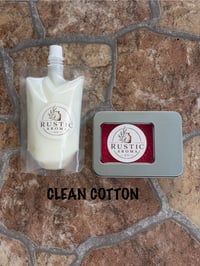 Clean cotton 6.5 oz squeezable wax melt & 4 oz car freshie tin gift set