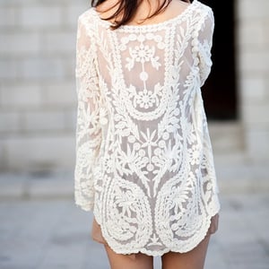 Image of Beige Color Lace Floral Pattern blouse 