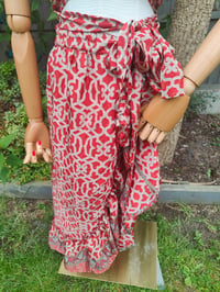 Image 8 of Pasha Co ord set top and frill wrap skirt - Red