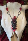 Red Quartz & Black Tourmaline Mink Skull - Necklace