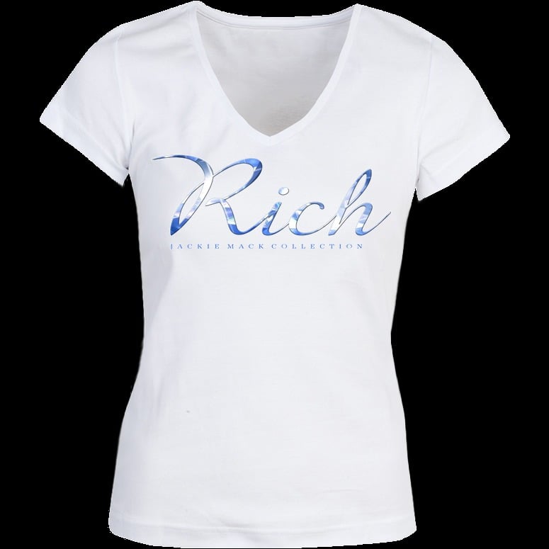 Image of Jackie Mack RICH Women's V Neck Tee Shirt