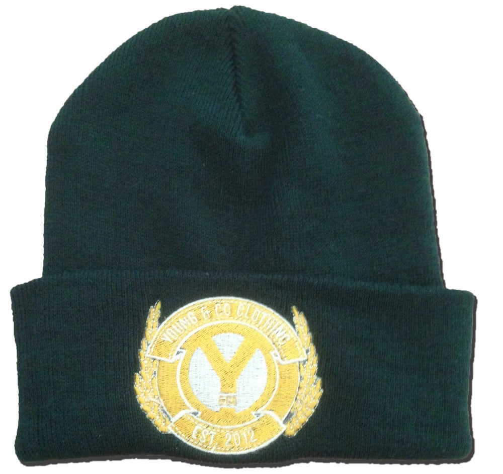 Image of Bottle Green Embroidered Crest Beanie