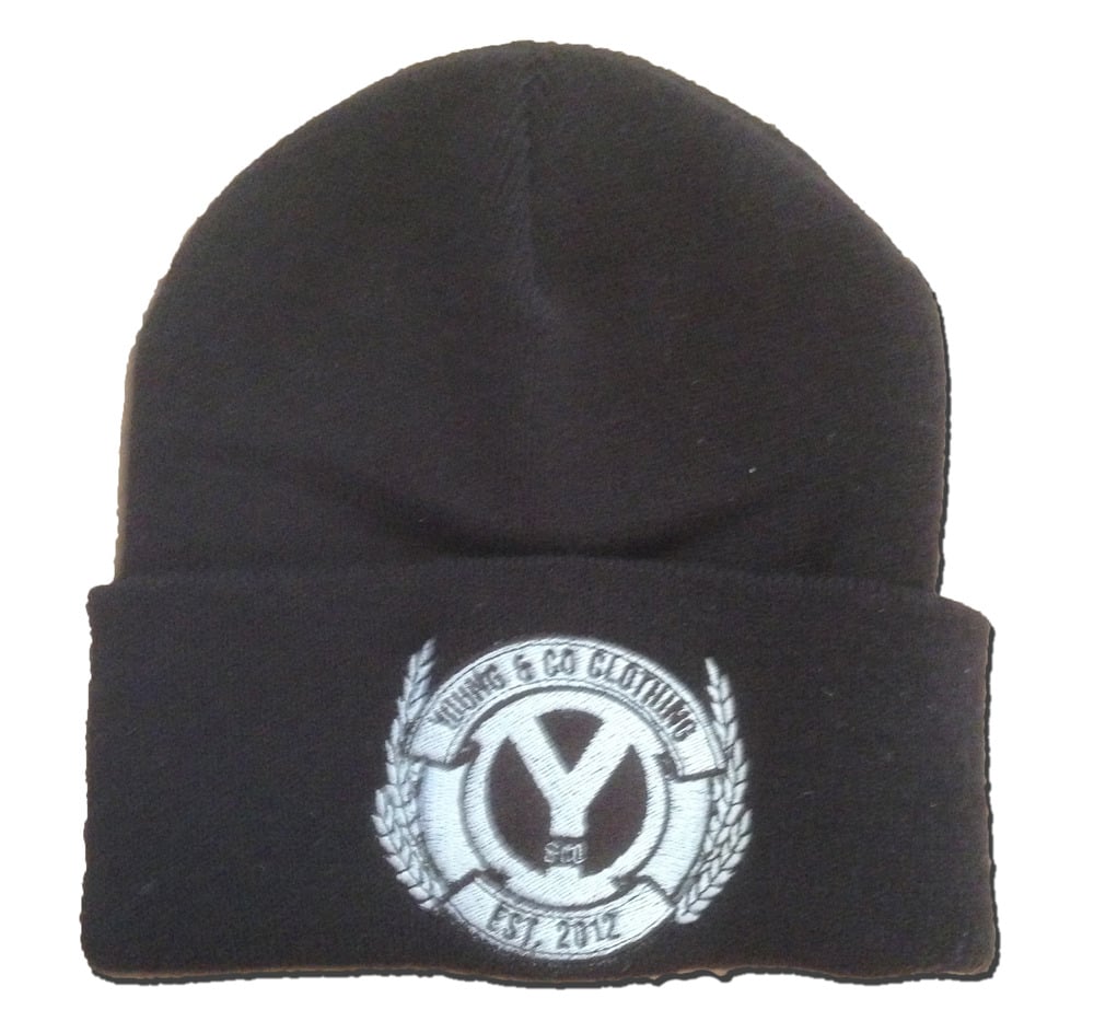 Image of Black Embroidered Crest Beanie