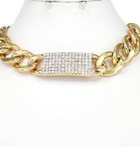 Image of ON0445 - Chunky Chain & Cubic Zirconia Plate Necklace