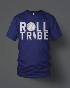 Image of Cleveland Indians "Roll Tribe" Graphic Tee - Blue Crew Neck