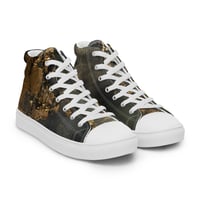 Image 2 of Tattered Look Goth Inspired Black, Gray and Gold Women’s high top canvas shoes