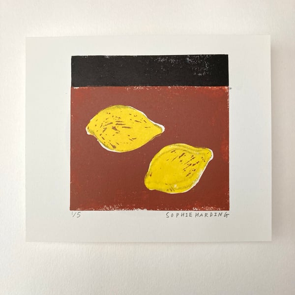 Image of Two Lemons lino print 