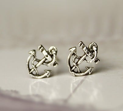 Image of [grxjy530097]Silver retro anchor earrings