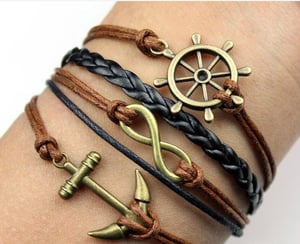 Image of Golden Cross Pattern with Leather Strap wrap bracelet