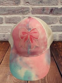 Pastel Tie Dye Bow Trucker Hat with Pink Bow