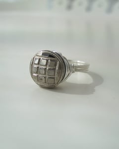 Image of "Silver Squares" antique glass button ring