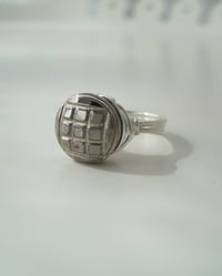 Image 1 of "Silver Squares" antique glass button ring