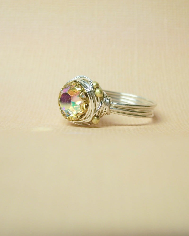 Image of "Silver Rainbow Nest" vintage button ring