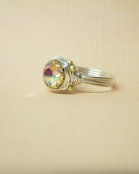 Image 2 of "Silver Rainbow Nest" vintage button ring