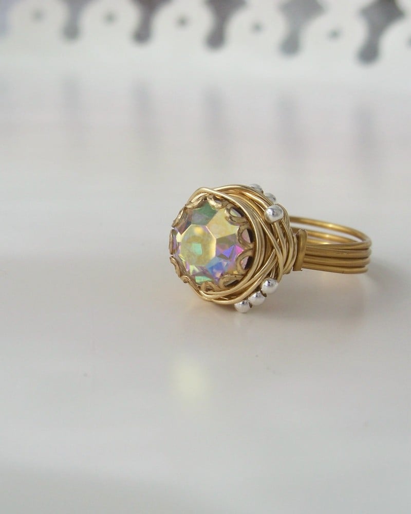 "Brass Rainbow Nest" vintage button ring / My Favorite Button