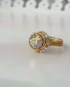 Image of "Brass Rainbow Nest" vintage button ring