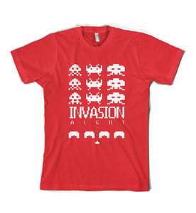 Image of INVASION ALERT ON A RED SHIRT 
